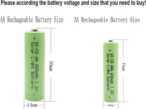 Vista 4 de Pilas solares AA NICD 800 mAh 1,2 V recargables para luces de jardín, mando a distancia, ratón, 20 unidades AA 800 mAh