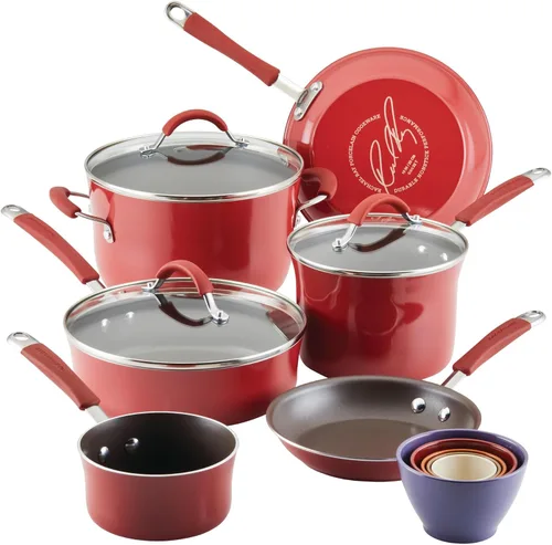 Vista 21 de Rachael Ray Cucina - Juego de ollas y sartenes antiadherentes, 10 piezas, color azul agave