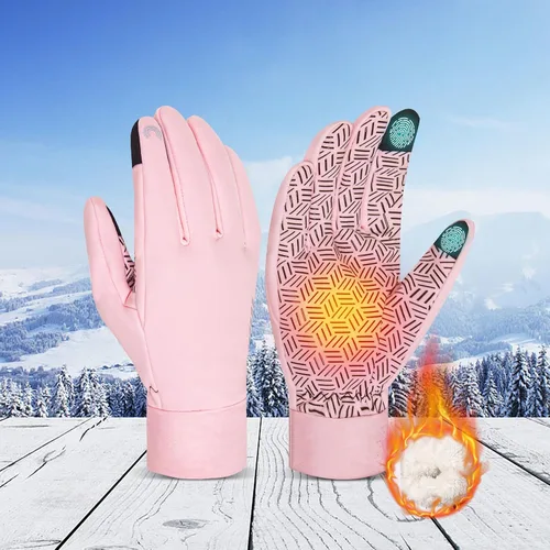 Vista 9 de Generic Guantes de invierno de lana para clima frío, impermeables, pantalla táctil, ciclismo, unisex, para adultos, rosa, ambidiestro, sin botones