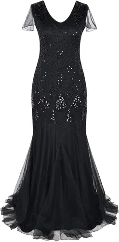 Vista 2 de Vestido vintage de los años 20 con lentejuelas para mujer, vestido de cóctel de noche con accesorios de los años 20