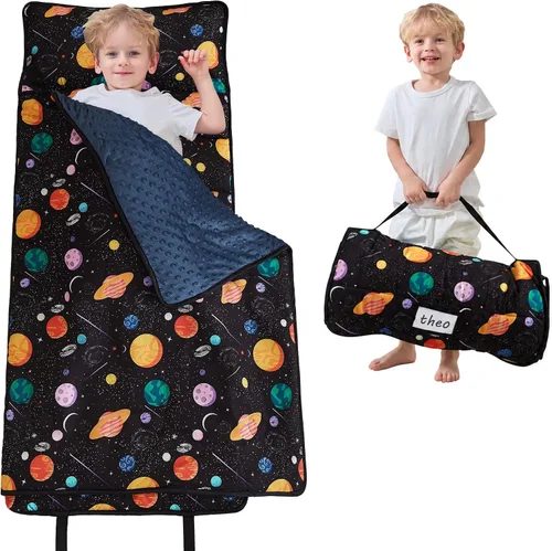 Vista 7 de Lasoftan Tapete para siesta para niños con almohada y manta, tapetes enrollados extra grandes para siestas, bolsas de dormir para niños y niñas