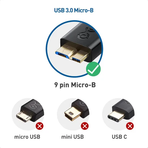 Vista 7 de Cable Matters Paquete de 2 cables micro USB 3.0 – 3 pies, cable de disco duro externo, cable USB a USB Micro B, compatible con Seagate, LaCie