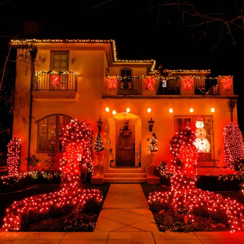 Vista 8 de JMEXSUSS 200 luces LED rojas de red de Navidad, 9.8 pies x 6.6 pies, luces de arbusto de Navidad conectables con control remoto, 8 modos de enchufe