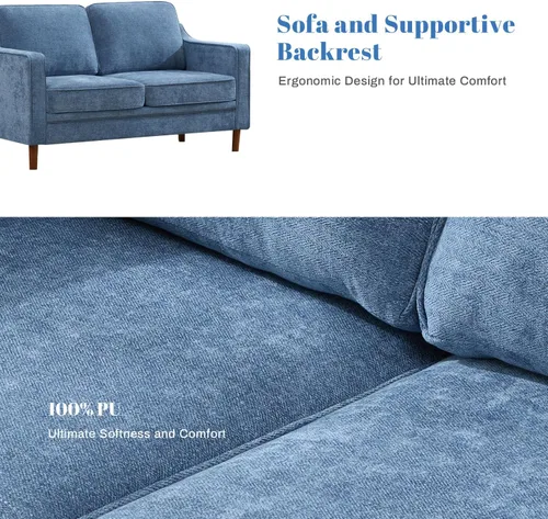 Vista 5 de Kingfun Sofá de Chenille de 56", Sofá de Dos Plazas, Sofá Moderno de Mediados de Siglo con Marco de Madera Maciza para Sala de Estar y Dormitorio