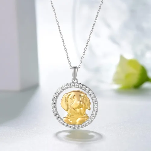 Vista 4 de Collar de perro Golden Retriever de plata de ley 925 con colgante de perro, collar de cachorro para amantes de los perros, regalos de cumpleaños