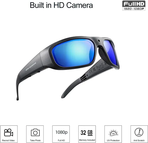 Vista 6 de OHO Ultra-Thin Lightweight Sports Camera Sunglasses, 24MP Camera, 1080P Video, Water Resistant UV400 Lens