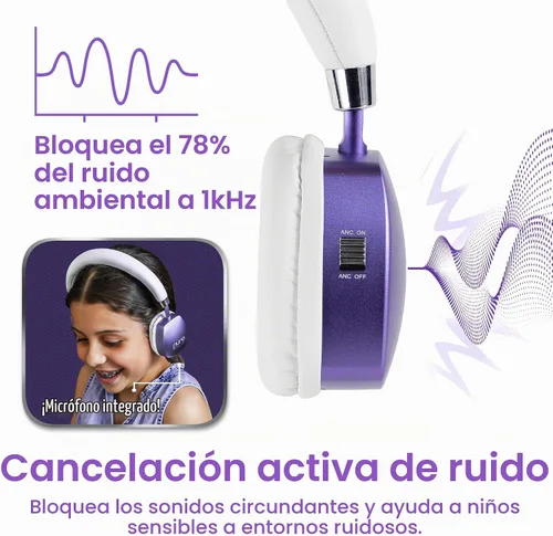 Vista 3 de Puro Sound Labs PuroQuiet Plus - Auriculares con cancelación de ruido para niños, Bluetooth, diseño en la oreja con micrófono integrado, audio