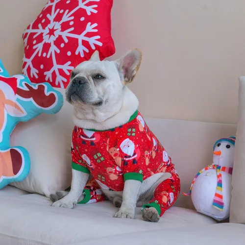 Vista 4 de CuteBone - Ropa navideña para perros pequeños, enterizos suaves para cachorros, pijamas para perros, abrigo para mascotas, ropa para gatos