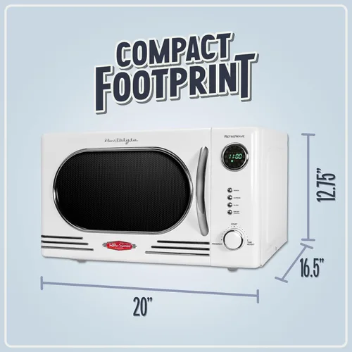 Vista 70 de Nostalgia Horno microondas retro compacto para encimera, 0.7 pies cúbicos, 700 vatios con pantalla digital LED, bloqueo para niños, interior fácil