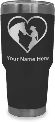 Vista 29 de LaserGram Vaso aislado al vacío de 20 onzas, corazón de vaquera de caballo, grabado personalizado incluido (negro)