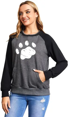 Vista 2 de Camiseta de manga larga para mujer, diseño de pata de cachorro