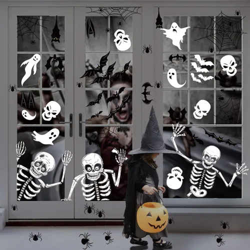 Vista 6 de 140 calcomanías de ventana de Halloween para decoración de Halloween, calcomanías de ventana de doble cara, calcomanías de vidrio extraíbles