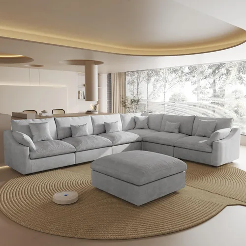 Vista 2 de Sofá seccional modular extragrande, fundas de cojín de sofá en forma de L de 154 pulgadas, fundas de sofá seccional de lino extraprofundas y Gris
