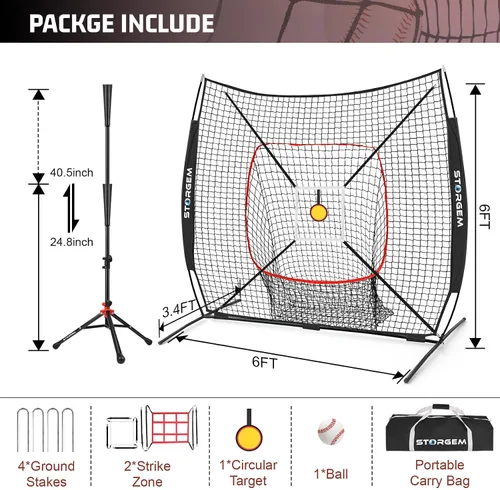 Vista 2 de Storgem 6'X6' Baseball Softball Practice Net, Portable Baseball Net for Batting, Hitting, Pitching and Fielding, Carry Bag, Strike Zone and Batting