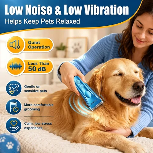 Vista 3 de Cortapelos profesional para perros, cortadora de pelo inalámbrica Azul