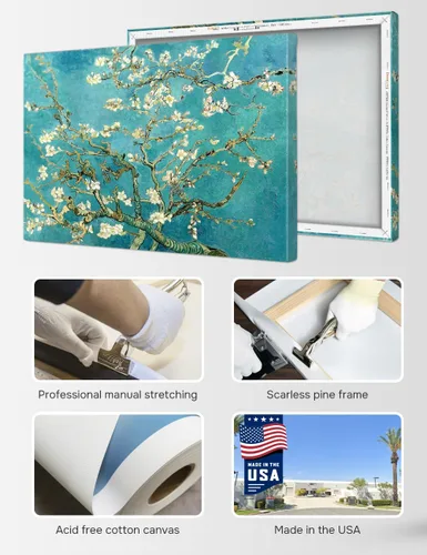 Vista 5 de Serie de pinturas de Vincent Van Gogh (favoritos). Reproducción de arte clásico de Van Gogh, impreso en lienzo, Algodón, Almond Blossom, 16x20