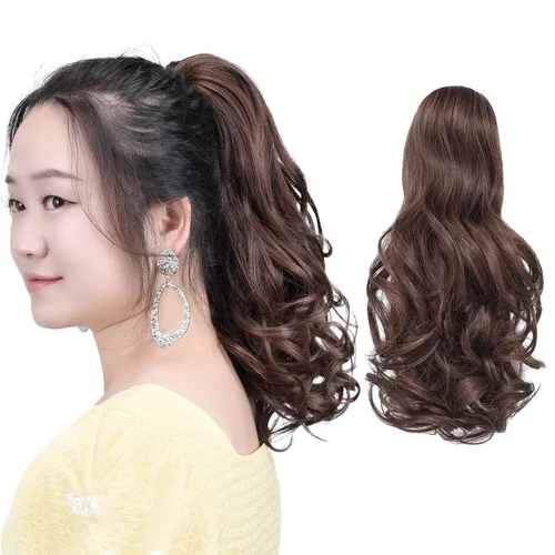 Vista 16 de Cola de caballo con clip, color castaño rojizo, ondulado de 10 pulgadas, extensión de cola de caballo de 3.3 onzas, extensiones de cabello sintético