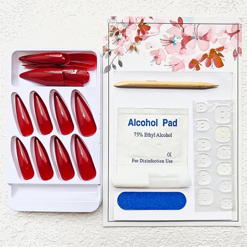 Vista 2 de Uñas postizas largas a presión con forma de almendra, uñas postizas acrílicas de color sólido con diseño de espejo de lujo, uñas artificiales