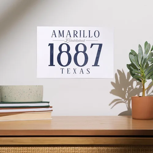 Vista 2 de Lantern Press 8x12 Art Print, Amarillo, Texas, Established Date (Blue)