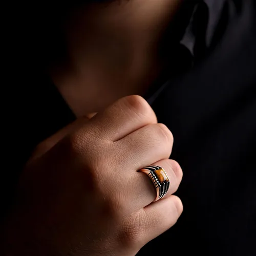 Vista 3 de Anillo elegante de plata de ley 925 con diseño especial de ojo de tigre natural para hombre, Metal Metal Piedra, Ojo de tigre