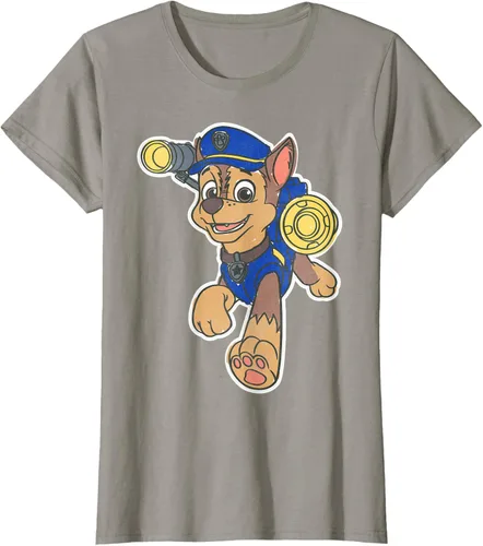 Vista 54 de Paw Patrol Chase Character Patch - Camiseta negra de manga corta con cuello redondo y ajuste clásico, talla S Negro