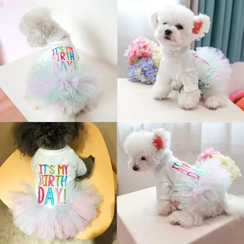 Vista 36 de ANIAC Daisy Vestidos para Perros Pequeños Hembra con Anillo para Correa, Nudo de Lazo Vestido de Boda para Cachorra, Traje de Gato de San Valentín