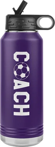 Vista 7 de Botella de agua de entrenador de fútbol, 32 onzas, con tapa abatible de acero inoxidable grabada, con pajita, regalo de entrenador de fútbol