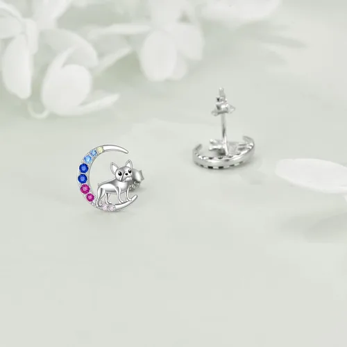 Vista 3 de YFN Aretes de tuerca de plata de ley con diseño de luna y animales lindos para mujeres y niñas