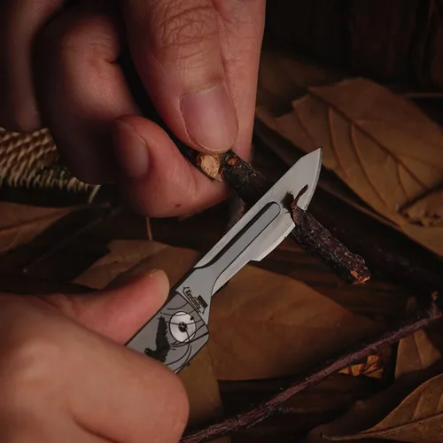 Vista 7 de KeyUnity KK01 Cuchillo plegable de titanio, cuchillo de bolsillo EDC con hoja reemplazable #24, para caza al aire libre, campamento, pesca