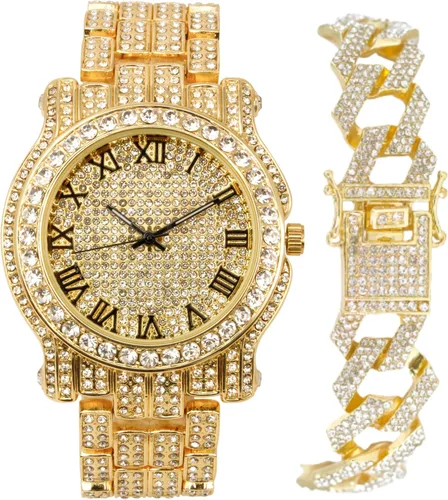 Vista 20 de Charles Raymond Bling-ed Out Ultimate Hip Hop Royalty Reloj para hombre con número romano de fácil lectura o indicadores de tiempo de diamantes