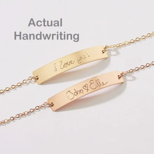 Vista 6 de Pulsera de escritura a mano, joyería con colgante de barra de escritura a mano, firma conmemorativa, nota escrita a mano personalizada para niños