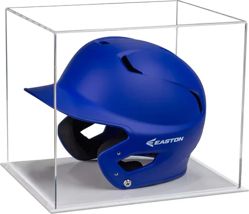 Vista 92 de Better Display Cases Vitrina acrílica para casco de bateo de béisbol con espejo, elevadores rosados, montaje en pared y base de espejo (V22/A012)