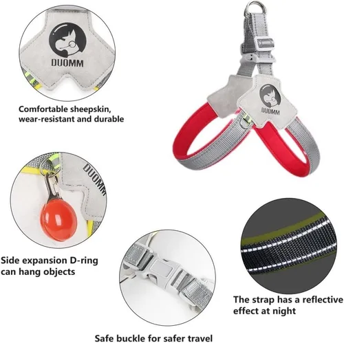 Vista 2 de Arnés para perro, chaleco de servicio antitirones con tiras reflectantes y asa de control, ajustable y cómodo para caminar fácilmente, rojo