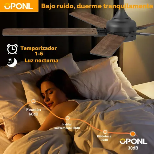 Vista 4 de OPONL Ventilador de techo de 52 pulgadas con luz y control remoto Negro
