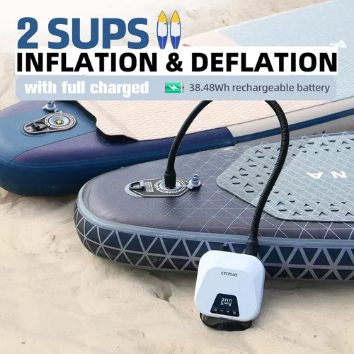 Vista 11 de CYCPLUS Smart SUP Air Pump, 20PSI, 38.48Wh Battery, Inflation & Deflation Compact size, 1.14kg, Auto-Off, 7 Nozzles, Air Pump for Stand Up Paddle