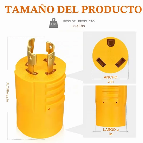 Vista 7 de Kanayu NEMA L14-30P a TT-30R Adaptador generador RV de 30 amperios Amarillo