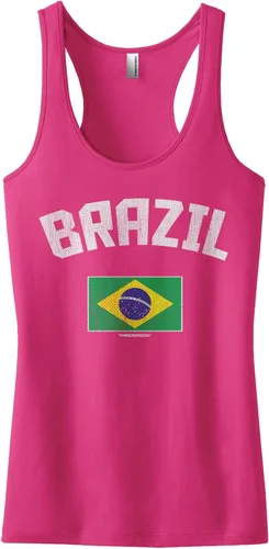 Vista 2 de Threadrock Camiseta sin mangas con espalda cruzada con bandera brasileña para mujer Gris-oscuro