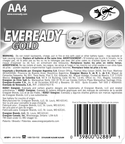 Vista 9 de Eveready Pilas alcalinas doradas AA, 4