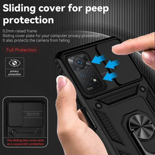 Vista 2 de Funda para Redmi Note 11 Pro 4G/5G/Redmi Note 11E Pro con protector de pantalla de vidrio templado y cubierta de cámara deslizante, anillo magnético
