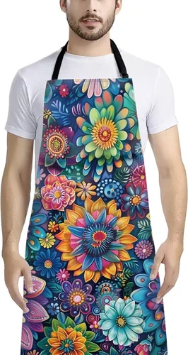 Vista 2 de GIFTPUZZ Delantal de chef para mujer con lazo largo y bolsillo frontal con correas