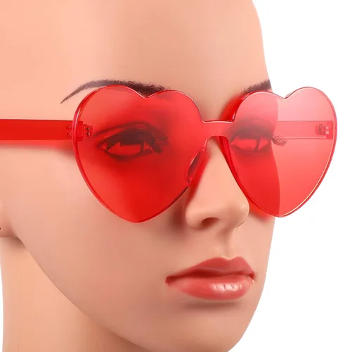 Vista 4 de Maxdot - Lentes de sol transparentes sin marco con forma de corazón para fiestas
