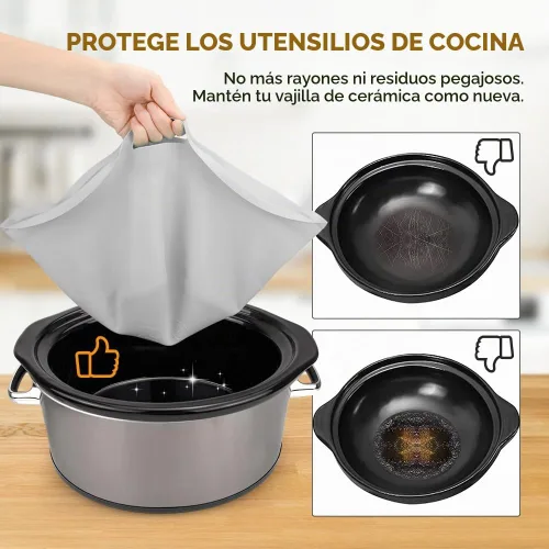 Vista 2 de ChefAid Revestimientos para Olla de Cocción Lenta, 100% Silicona Reutilizable, Accesorios de Inserción para Ollas de Cocción Lenta de 6-8 Cuartos