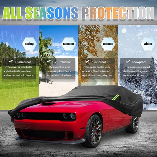 Vista 2 de X AUTOHAUX Funda impermeable de coche para Dodge Challenger SXT, GT, Hellcat, Scat Pack, SE, R/T, SRT8, T/A 2008-2023, resistente al viento