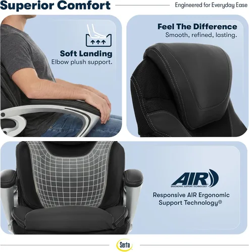 Vista 6 de Serta Bryce - Silla ejecutiva de oficina, sillas de escritorio para computadora ergonómicas con soporte lumbar AIR patentado, almohadas cómodas