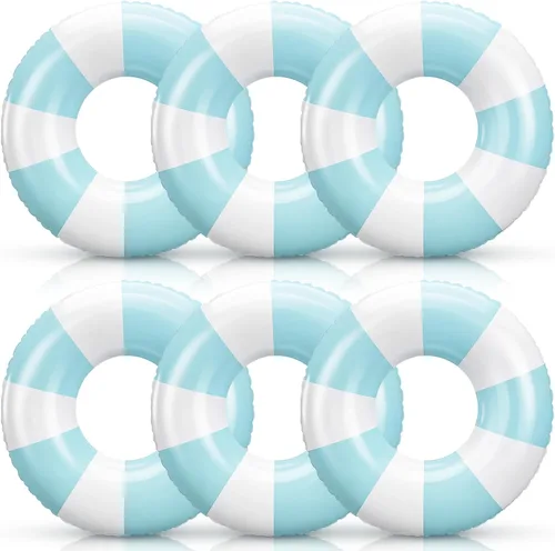 Vista 23 de Foilswirl Flotadores inflables jumbo de 47.24 pulgadas para piscina, anillos de piscina a rayas azules y blancas, tubo inflable para mujeres