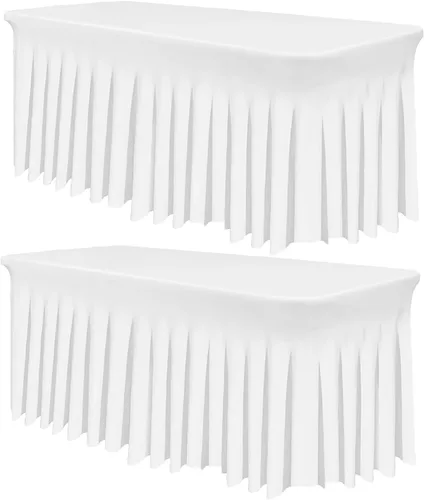 Vista 9 de TC27 - Mantel rectangular ajustable de elastano de 4 pies con falda plisada, sin arrugas, mantel rectangular para fiestas, bodas, banquetes