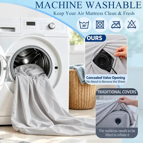 Vista 7 de Sábana bajera tamaño matrimonial para colchón de aire, protector de colchón de aire impermeable con bolsillo profundo de 7 a 15 pulgadas, para cama