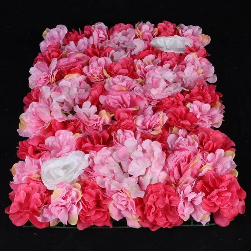 Vista 5 de 12 paneles de rosas artificiales de seda, panel de terciopelo con hortensias, decoración de telón de fondo para boda, banquete, despedida