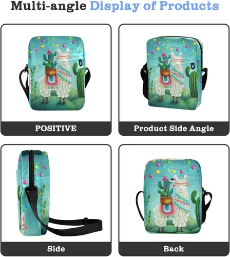Vista 4 de Sinestour Bolsa de mensajero de alpaca con cactus de acuarela para mujeres y hombres, bolsa de hombro para trabajo y negocios