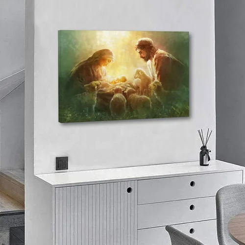Vista 4 de FUZ María y José mirando al recién nacido Jesús Póster artístico en lienzo y arte para pared, impresión moderna, para dormitorio familiar, pósteres